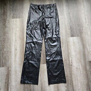 Vintage Vegan Leather Pants Black Womens 28x31 Y2K Pleather Mock Rock 90s Glam